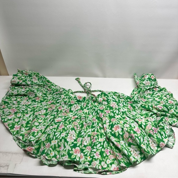 French violet boutique balloons sleeves Floral Green and Pink mini  Dress L - Picture 9 of 13